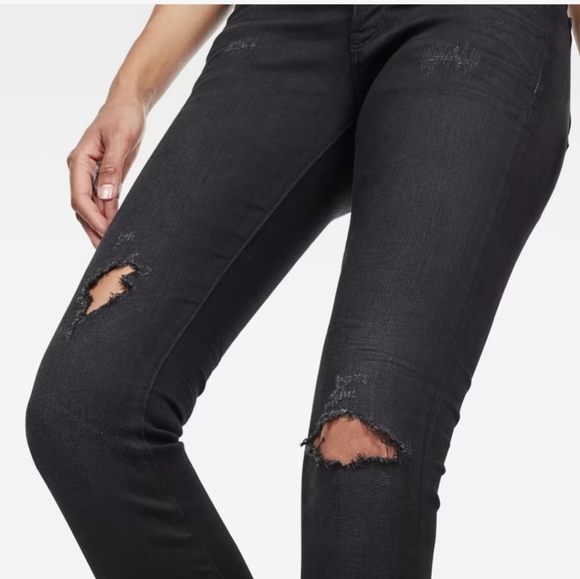 G-Star Lynn Mid Jeans - Black Ripped 26x30 - Picture 2 of 10